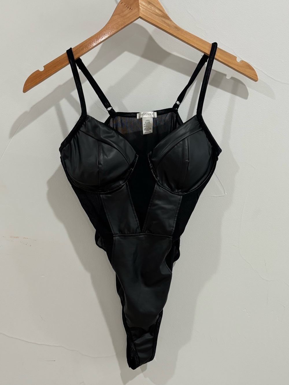 Bozzolo Black Faux-Leather Sculpting Bodysuit